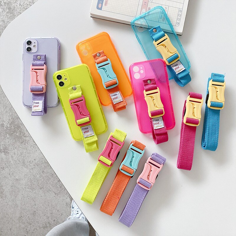 Capa Com Suporte Transparente Neon Para Iphone 13 Pro/12 Max/Xr/7/8 Plus/11 X/Xs Se 2020