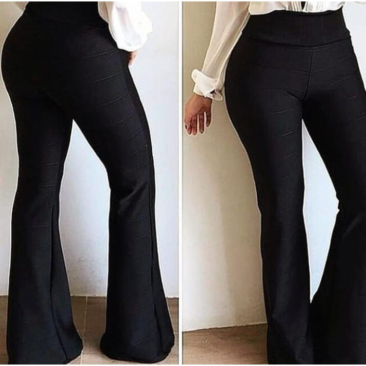 SATINA Palazzo Calças femininas – Calça flare macia e macia de cintura alta  – Leggings disponíveis em 16 cores