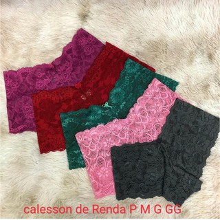 Kit 5 Calcinhas Shortinho Caleçon Em Renda Coloridas Lingerie Calesson Confortável Atacado