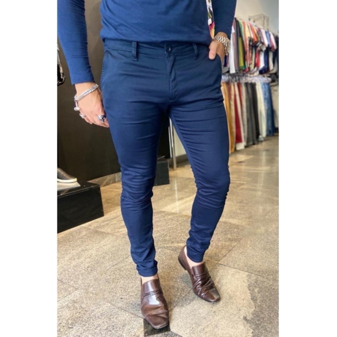 Calça alfaiataria store azul marinho masculina