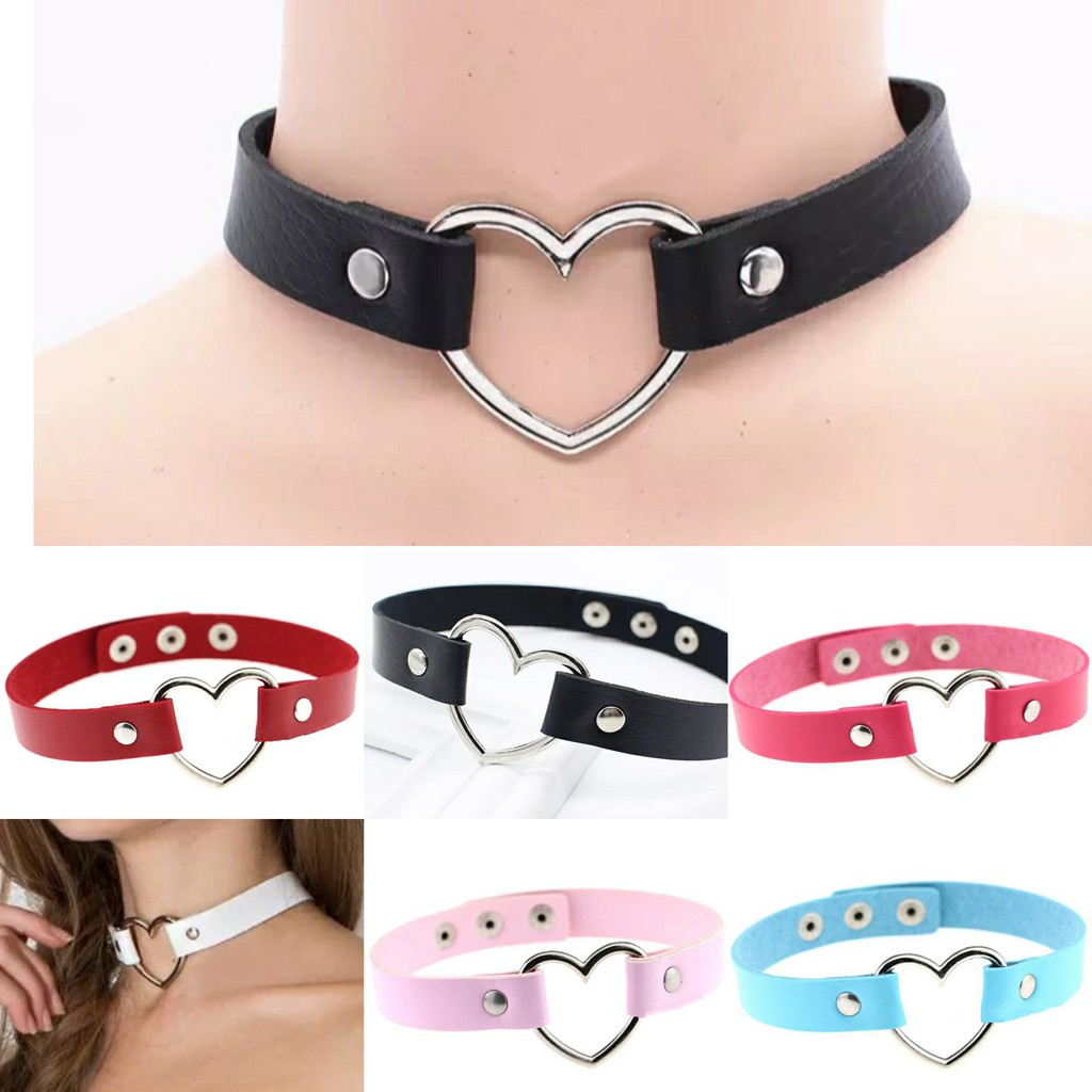 Choker colar coração coleira fecho ajustável couro sintético