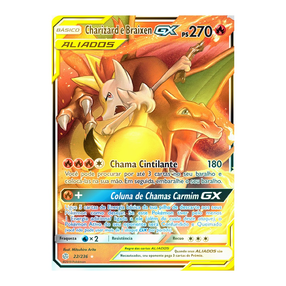 Carta Pokémon Charizard E Braixen Gx Full Art Sol E Lua 230