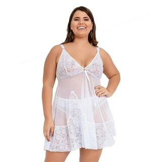 Camisola IMI Lingerie Sem Bojo Em Tule E Renda Com Calcinha Plus Size Aurora