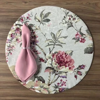 Jogo Americano Mesa Posta 6 Lugares Com Capa De Sousplat + Base MDF + Guardarnapo 35 Cm Estampado E Liso Suplat 18 Peças