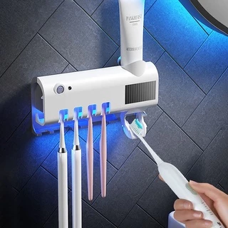 Suporte Dispenser De Pasta De Dente Com Esterilizador Uv Recarregável