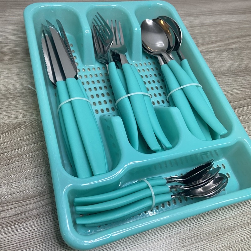 Jogo de Talheres 25 Peças com Gaveteiro Porta Talheres - kit de Talheres 25 Peças com Gaveteiro Suporte Organizador de Talheres