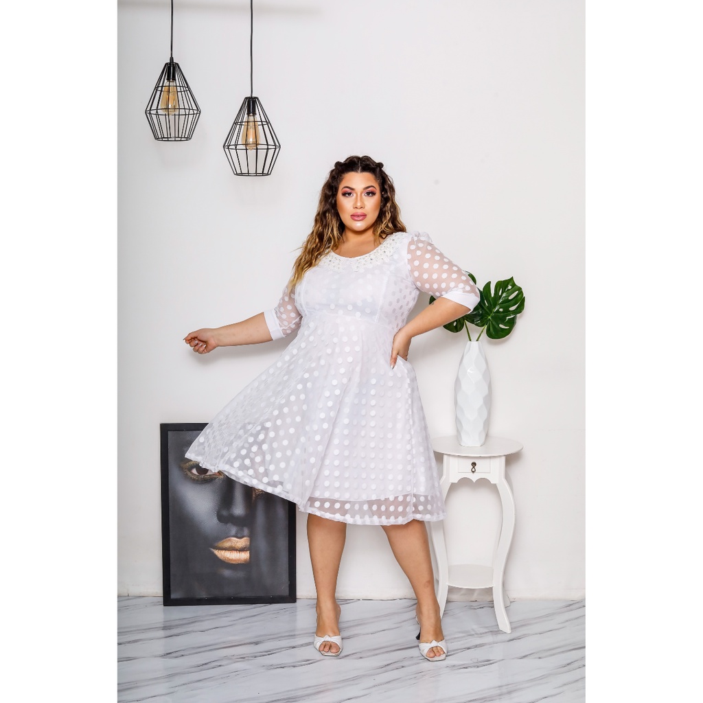 Vestido Branco Plus Size Midi G2 G3 G4 Pronta Entrega