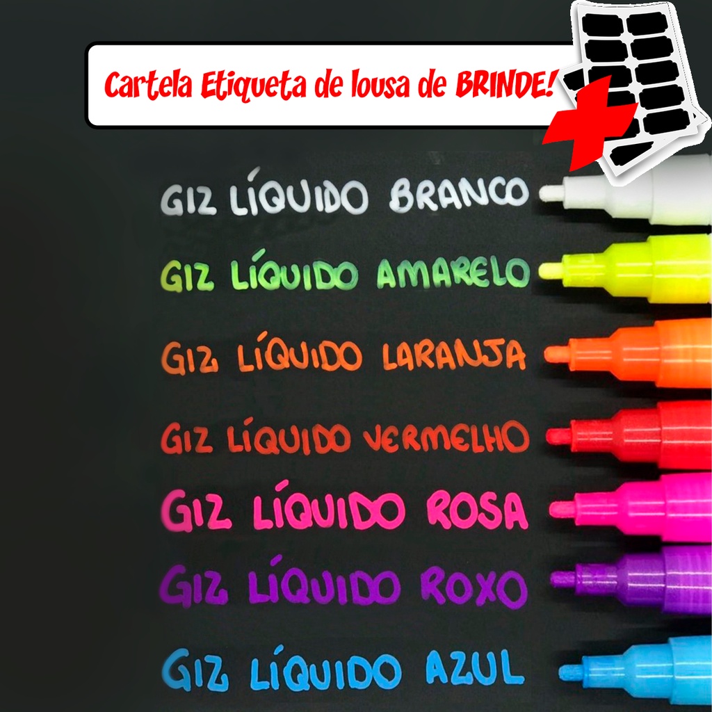 Caneta Giz Líquido + Cartela de etiquetas Lousa de brinde