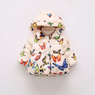 2023 Novo Padrão De Borboleta Feminina Quente De Inverno Com Capuz De Manga Comprida À Prova De Vento E Casaco De Algodão De Lã Da Moda Infantil