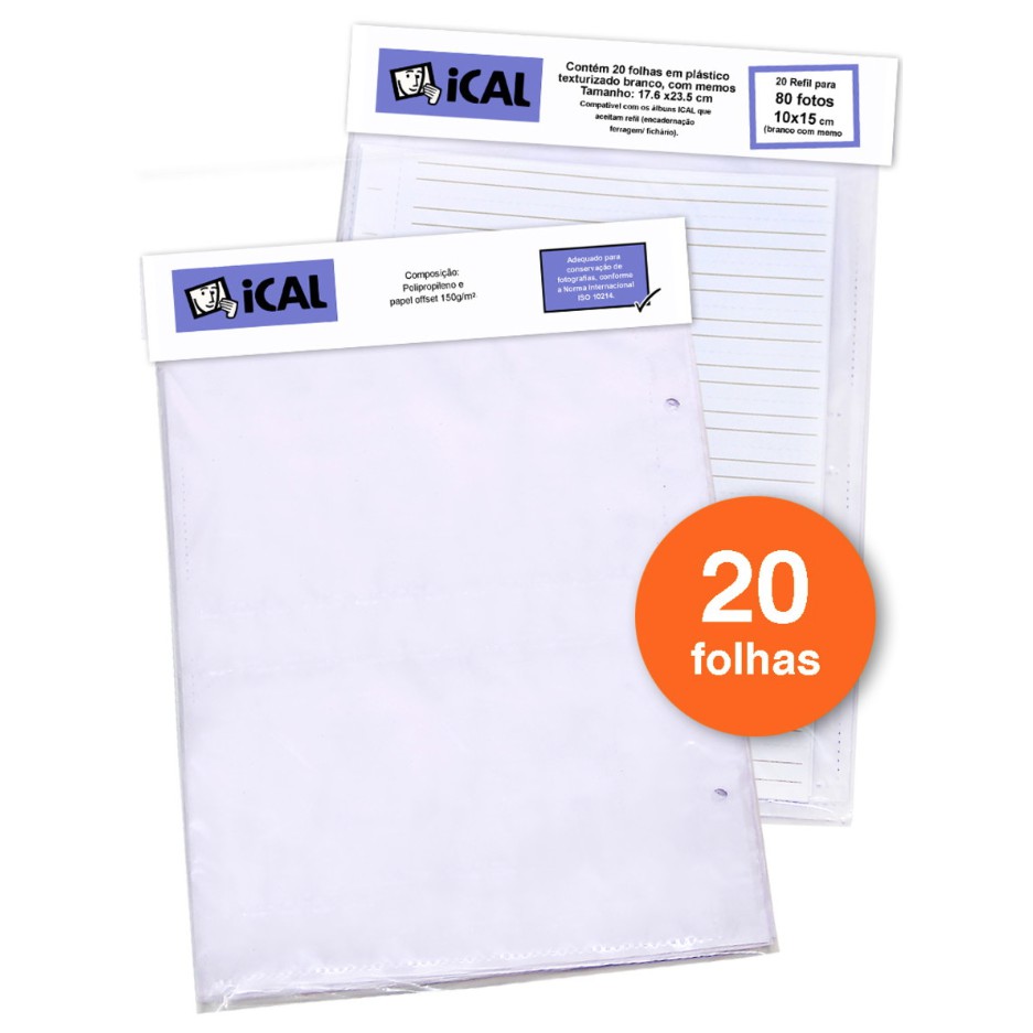 Refil De Álbum Para 80 Fotos 10x15 Cm R1 Ical (para Álbum Fichário)