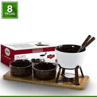 Conjunto Fondue Lier 08 Peças Panela Fundi Aço Inox Para Chocolate E Queijo - Western
