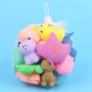 13 Pcs Animais Bonitos Brinquedos De Natação Água Colorido Borracha Macia Float Squeeze Som Squeaky Toy Banho Para O Do Bebê