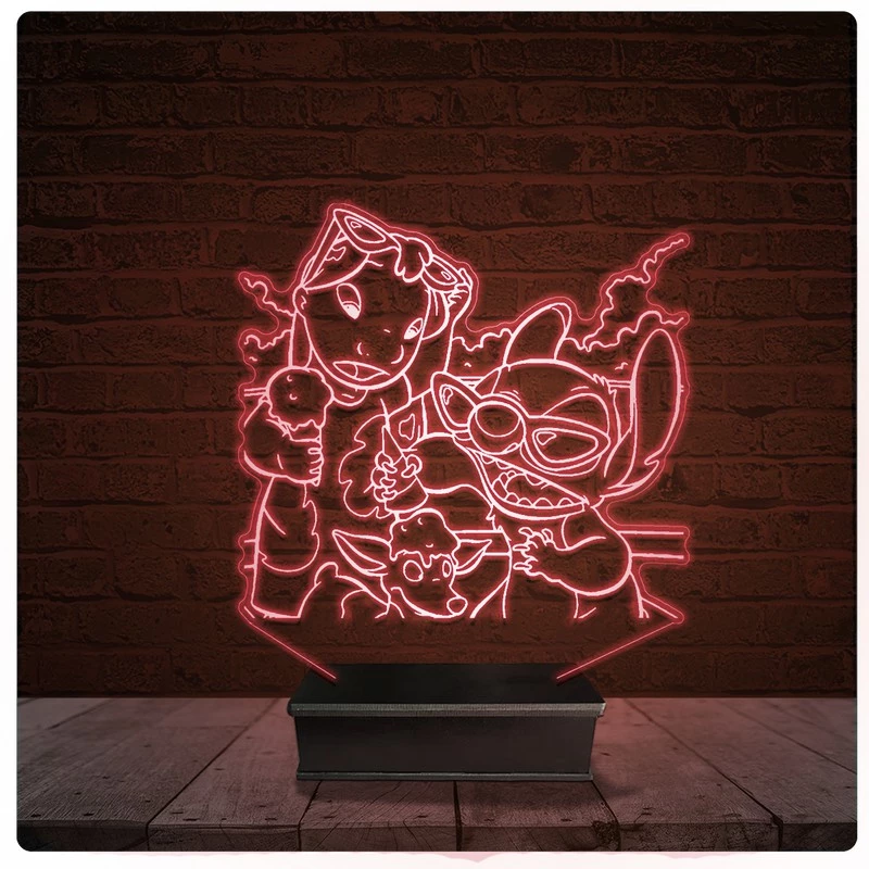 Abajur Luminária Acrílico Led - Lilo e Stich 01 Presente