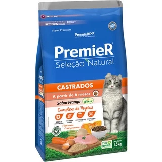 Ração Premier Seleção Natural Frango para Gatos Castrados 1,5kg