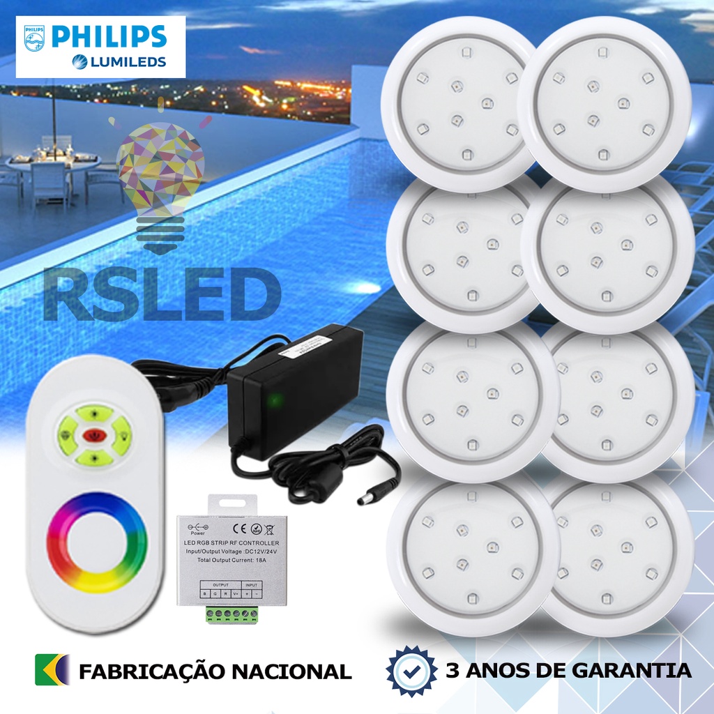 KIT ILUMINAÇÃO DE PISCINA 9w 8 cm RGB Sistema Colorido 8