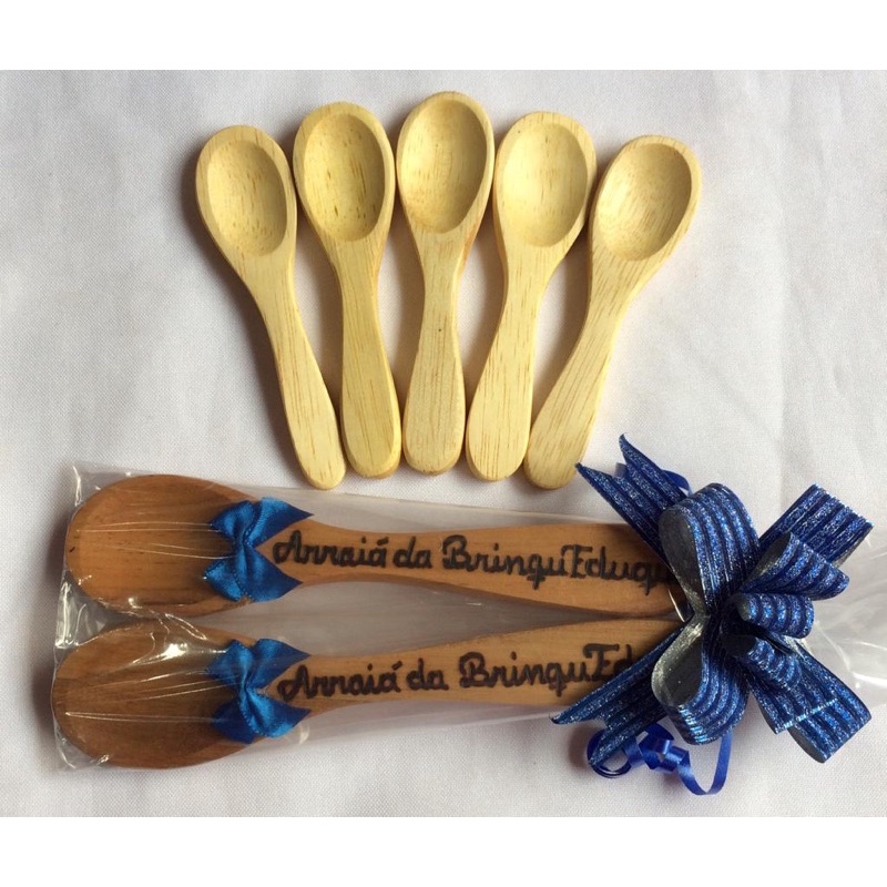 Kit 10pç Mini Colher de Pau 10x2,5cm Madeira | Shopee Brasil