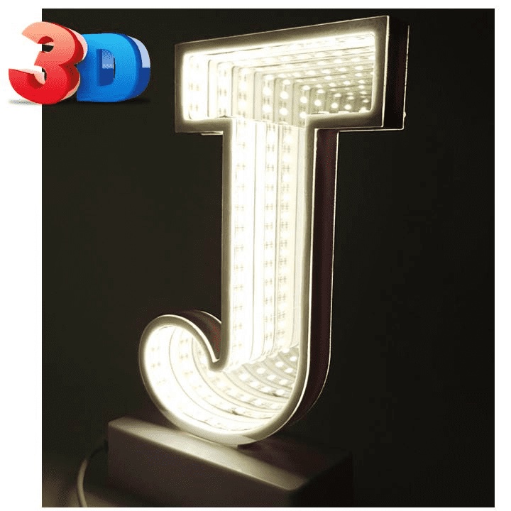 Letra J Decorativa Luzes LED Espelhada Túnel 3D Para Decoração ...