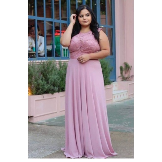 Vestido rosa para madrinha de casamento hot sale plus size