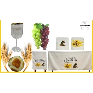 Kit Para Ceia, Kit Toalha Com 4 Peças 1,5m, 1 Taça Media(l Transparente,2 Uvas17cm,1 Pao Italiano Médio e 2 Trigos Pequeno