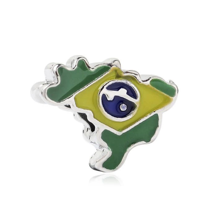 Berloque Charm Brasil Mapa banhado a Prata para Pulseira Bracelete