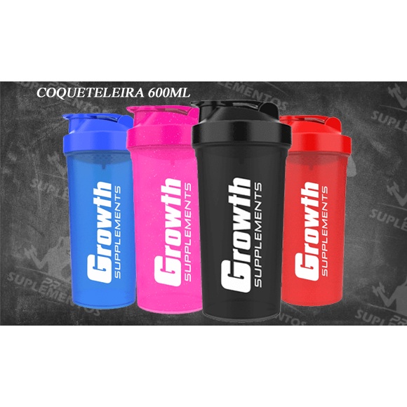 Garrafa Fitness Coqueteleira Vermelha/azul/rosa/preta 600ml - Growth