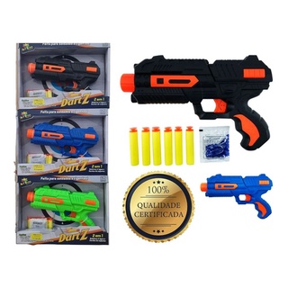 Kit Lança Dardos 3 Arminhas Brinquedo + Algemas + Alvos Lançador  Metralhadora Infantil Pistola Divertido Nerf