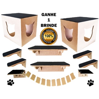 Nicho Para Gatos Kit Playgroud Mdf Natural Toca Ponte Oferta