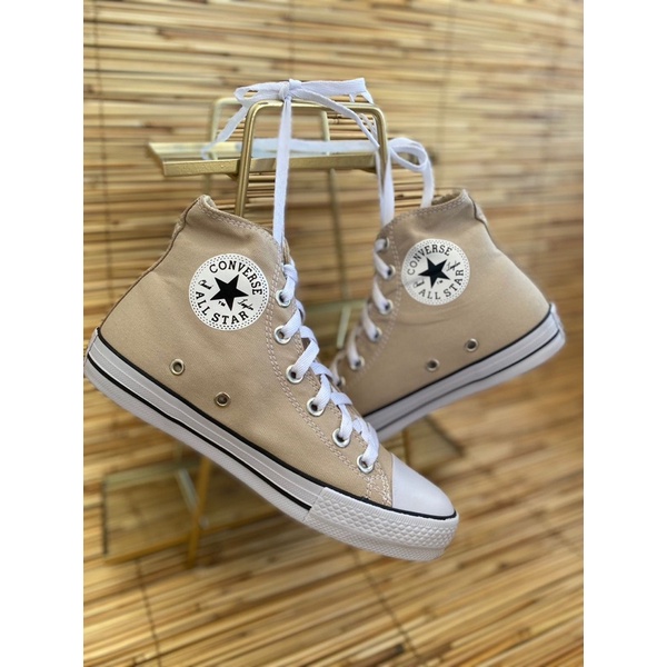 Converse All Star Alto Bege Couro