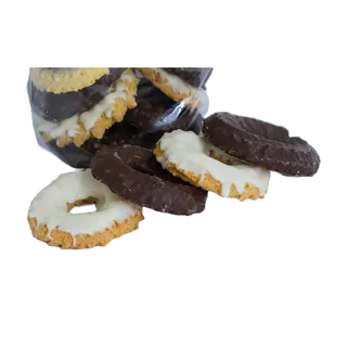 Biscoito amanteigado 350G com cobertura de chocolate meio amargo e chocolate branco 350g
