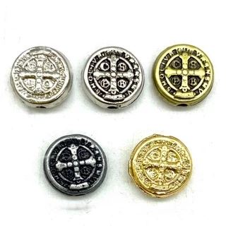Medalha Passante - São Bento ("Pct c/10 Pçs") - P/ fabricar terços pulseiras e outros 1cm X 1cm