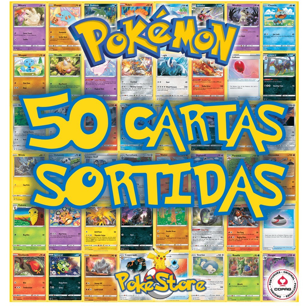 Lote Pack 50 Cartas Pokémon RARAS Copag Original - Ri Happy