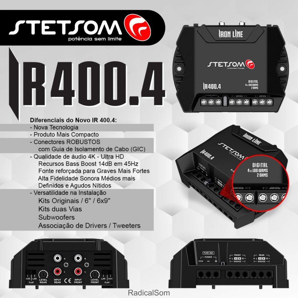 Módulo Amplificador Stetsom Iron Line Ir 400.4 400w Rms 4 canais