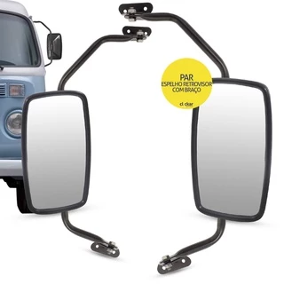 Par de Espelho Retrovisor Externo Plano 25x14cm + Braco Kombi Clipper 1976 a 2013 - F100 F1000 F4000 1972 a 1992 - A10 C10 C14 D10 1964 a 1985