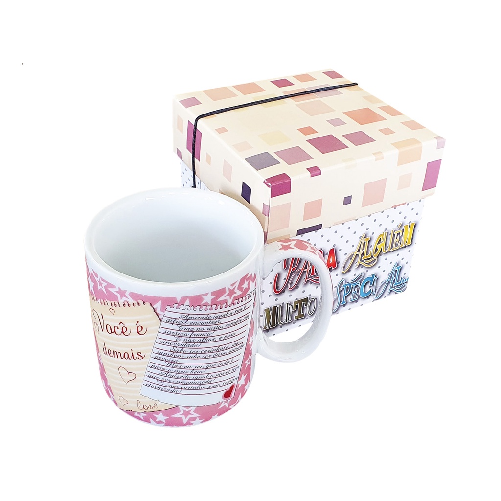 Canecas de Porcelana Jogo C/3 - C/Caixa Para Presente 310ml. - Papel Mache