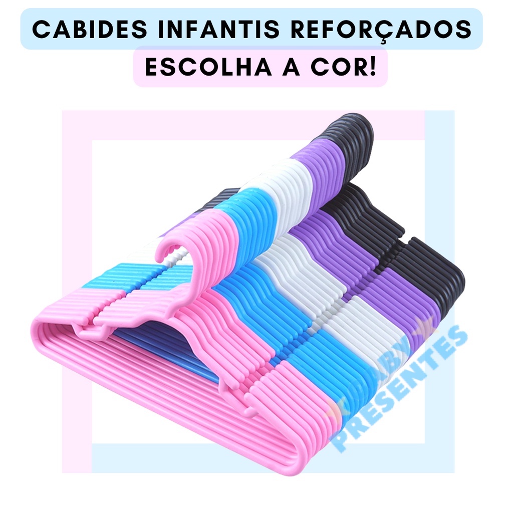 Kit Conjunto Cabide Infantil Reforçado 8mm Resistente - 20 Unidades ...