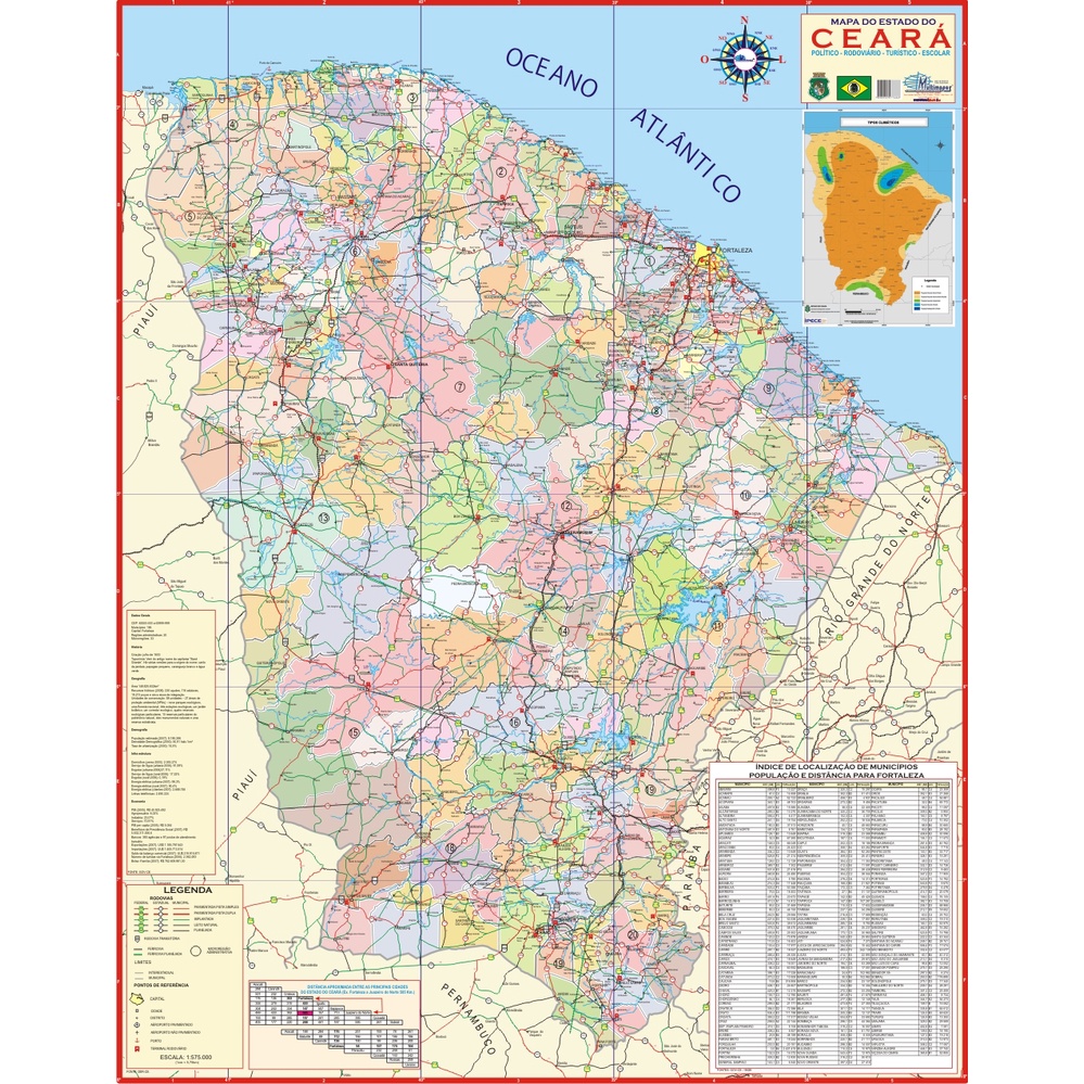 Mapa Geográfico Político e Rodoviário Gigante do Estado do Ceará ...