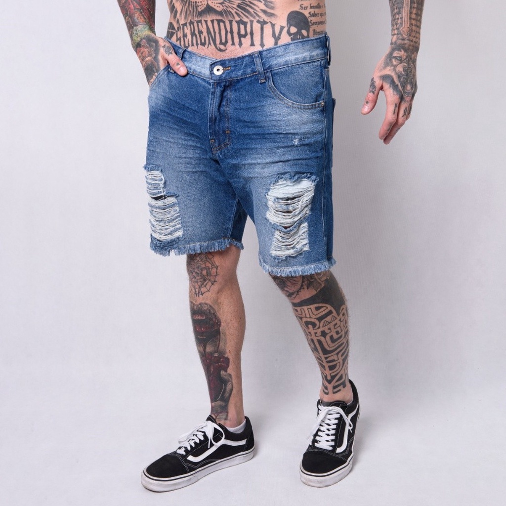 Bermuda jeans curta cintura alta, rasgado shorts jeans casual streetwear