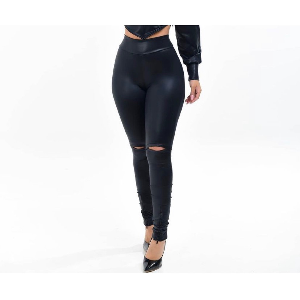 Calça Legging Cirrê com Zíper No Joelho