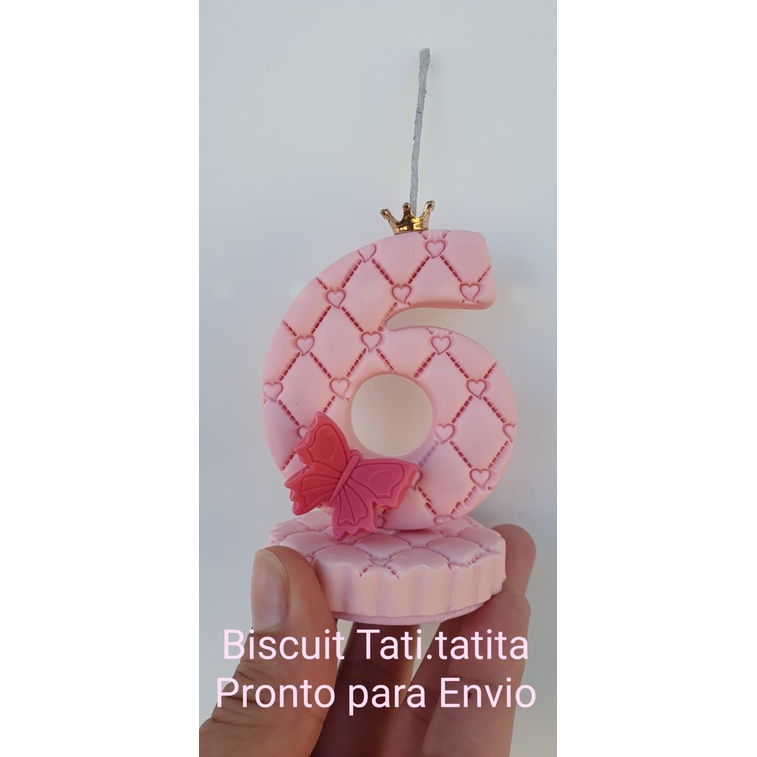Vela Topo de Bolo 6 Anos Rosa Menina Borboleta em Biscuit, Item de  Decoração Usado 71666498