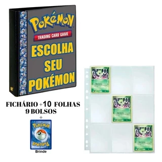 Fichário Álbum Pasta Cards Pokemon + 10 Folhas + 1 Cards