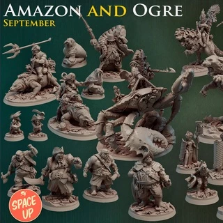 Miniaturas RPG Ogros e Amazonas Coleção Amazons and Ogres Titan Forge - D&D Dungeons and Dragons