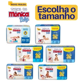 Fralda turma da mônica baby pacote jumbinho RN/ P/ M/ G/ XG/ XXG em Oferta na Shopee