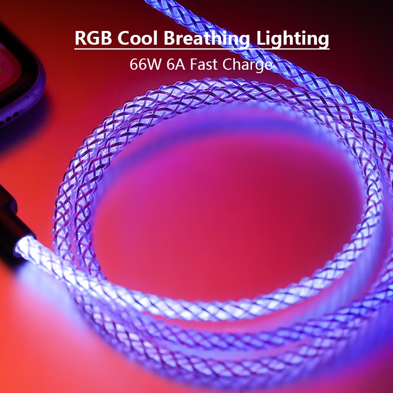Cabo rgb para iphone android tipo c linha de carregamento r pido 6a 66w