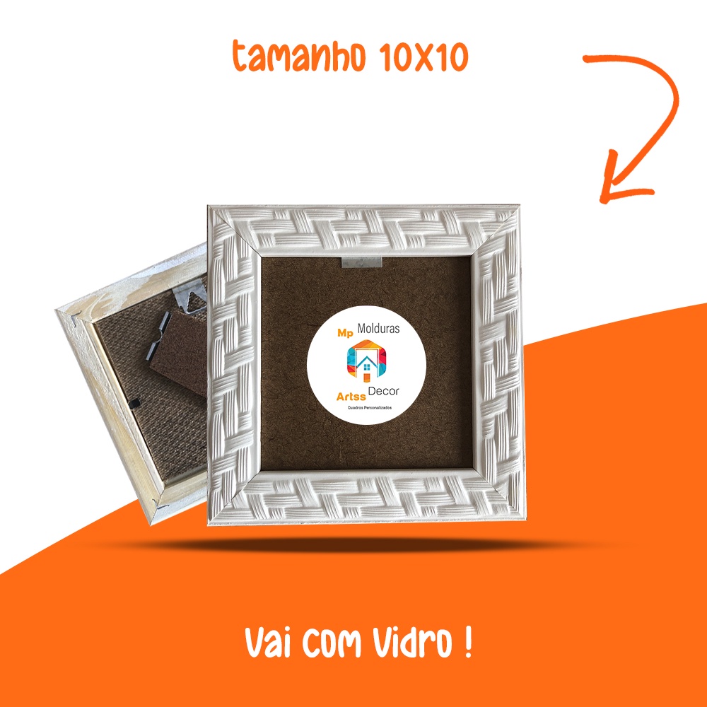 Moldura Porta Retrato 10x10 Cor Branco Trançado, Com Vidro, Atacado