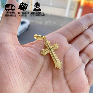 Pingente Masculino De Ouro Crucifixo Médio Banhado a Ouro 24k Pingente De Cruz em Oferta na Shopee