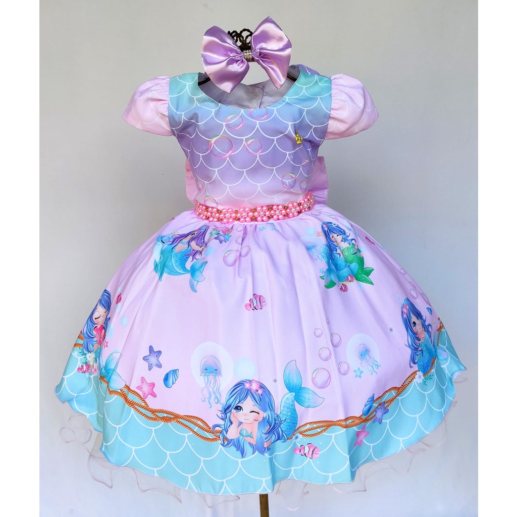 Vestido Infantil Princesa Sereia Ariel e Amigos C/ Pérolas Sku: 1186RR  Categoria: BAILA NINA 4 ao 16BAILA NINA TEMÁTICOSVESTIDOS 4 ao 16 Marca:  Bail