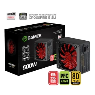 Fonte Gamer Atx 500w 80Plus Bronze + Pfc Ativo 24 Pinos Bivolt Automático