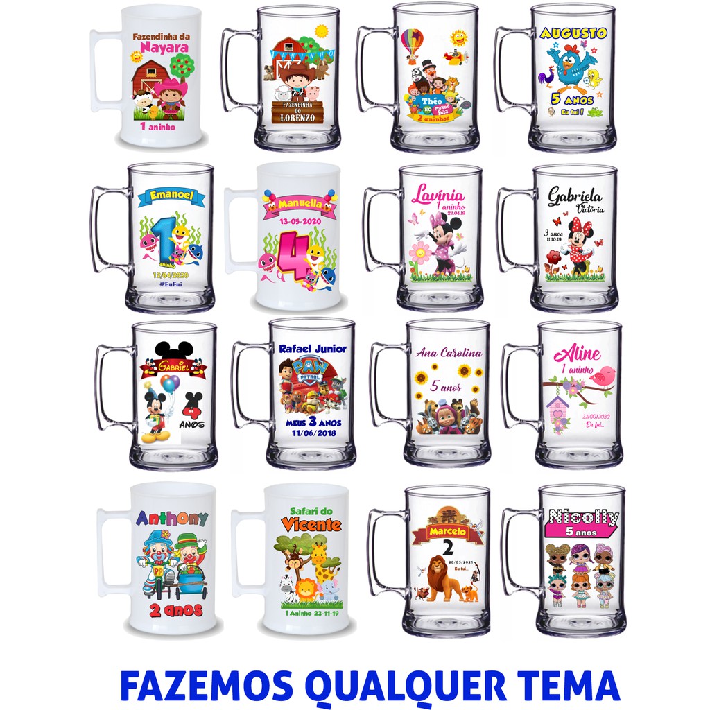 40 Canecas Acrílica 300ml Personalizadas Fazemos Qualquer Tema ...