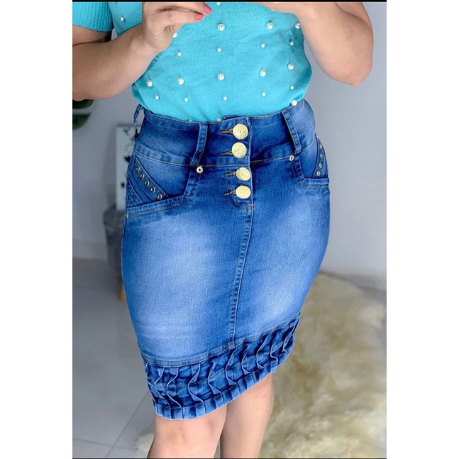 Saia Jeans Cargo - Moda Evangélica - Roupas Evangélicas