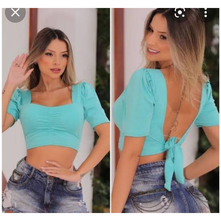 Blusa cropped feminina amarrar nas costas drapeado | Shopee Brasil